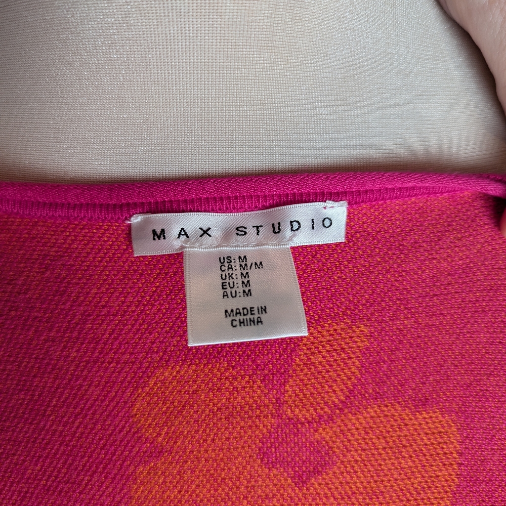 Max Studio Vibrant Pink and Orange Floral Knit 3/4 Sleeve Sweater - Picture 3 of 3